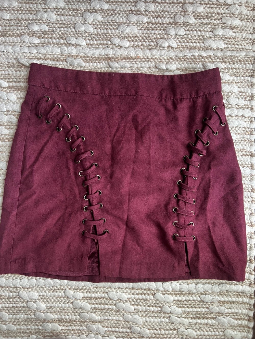 Forever 21 Burgundy Lace-Up Mini Skirt